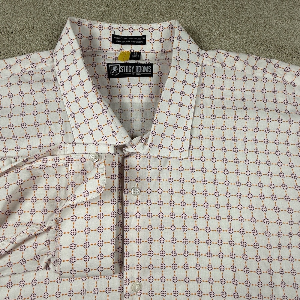 Stacy Adams French Cuff 22 36-37 Button Down White All Over Print Dress Shirt